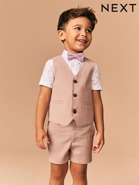 Pink Floral Waistcoat, Shirt, Short and Bowtie Set (3mths-9yrs) (E51033) | £36 - £42