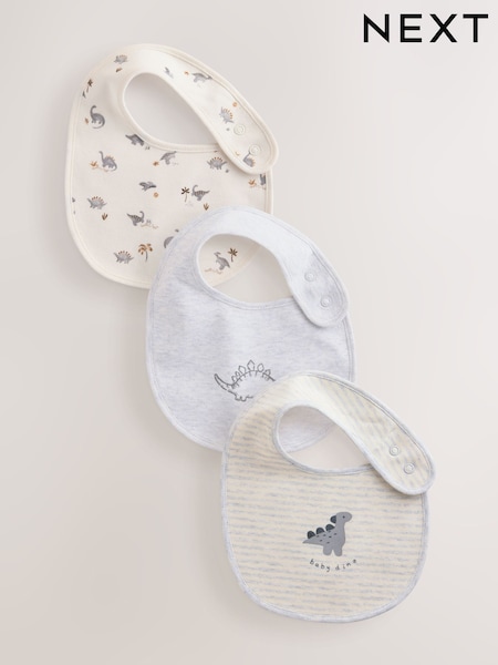 Grey Dinosaur Baby Bibs 3 Pack (E51297) | £7