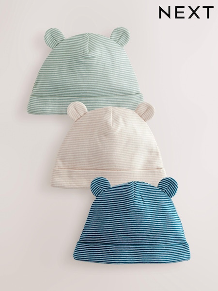 Blue Baby Stripe 100% Cotton Beanies 3 Pack (0-18mths) (E51304) | £7