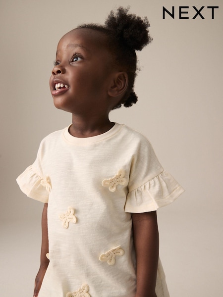 Cream Short Sleeve Butterfly Appliqué 100% Cotton T-Shirt (3mths-7yrs) (E51315) | £6 - £8