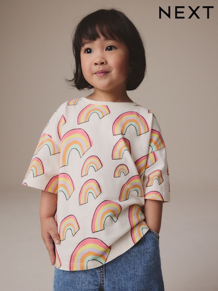Cream Rainbow Girls Short Sleeve 100% Cotton T-Shirt (3mths-7yrs) (E51321) | £5 - £7