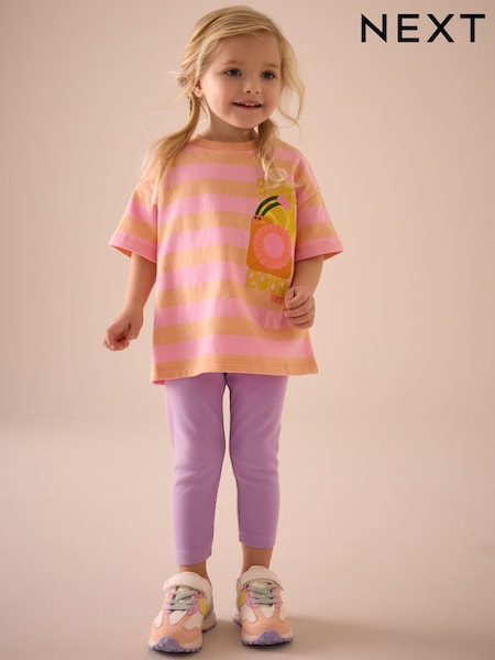 Pink Short Sleeve 100% Cotton T-Shirt and Leggings Set (3mths-7yrs) (E51361) | £11 - £15