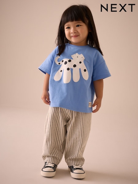 Blue Cat Character Short Sleeve 100% Cotton T-Shirt and Wide Trousers Set (3mths-7yrs) (E51374) | £12 - £16