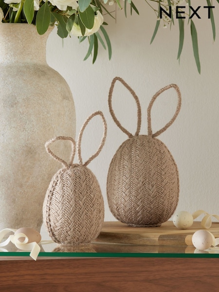 Set of 2 Natural Woven Easter Egg Ornaments with Rabbit Ears (E51406) | £18