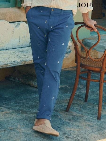 Joules Classic Fit Blue/Ecru Chino Trousers (E51425) | £50