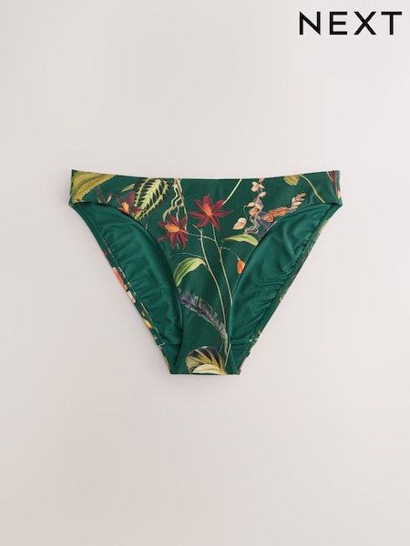 Dark Green Floral High Leg Print Bikini Bottoms (E51488) | £15