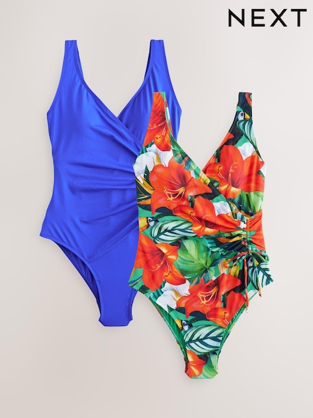Red Tropical/Blue Tummy Control Wrap Swimsuits 2 Pack (E51573) | £75
