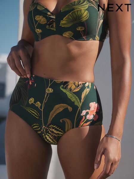 Green Floral High Waist Print Bikini Bottoms (E51586) | £18