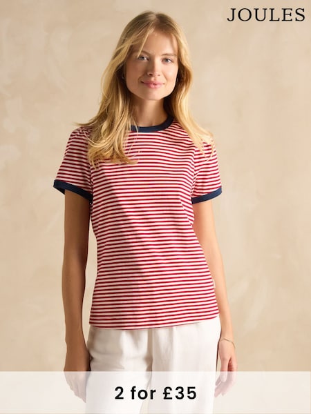 Joules Erin Red Short Sleeve Striped T-Shirt (E51638) | £24