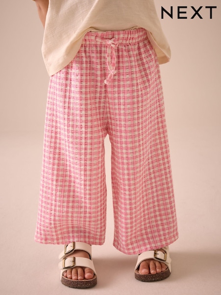 Pink Gingham Textured Wide Leg Trousers (3mths-7yrs) (E51656) | £7 - £9