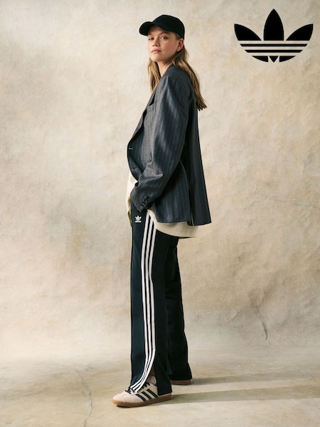 adidas Dark Black Straight Firebird 3 Stripe Straight Trackpants (E51712) | £55