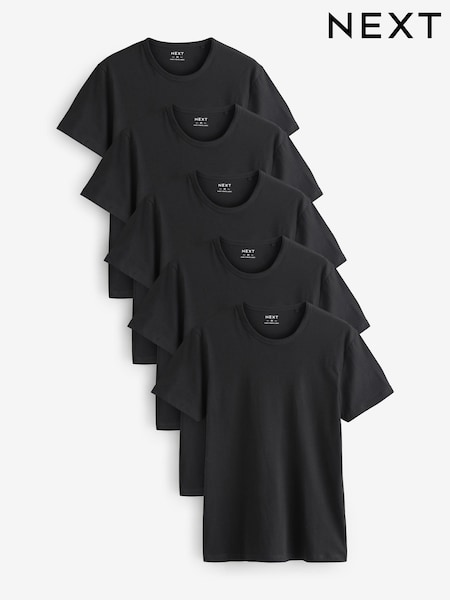 Black Regular Fit 100% Cotton Layering T-Shirts 5 Pack (E51777) | £37