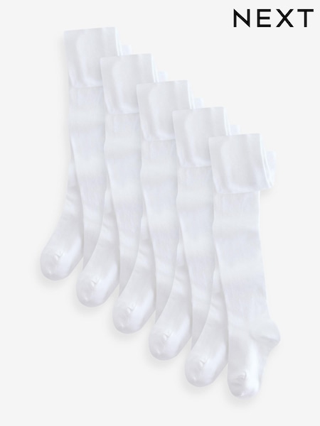 White 5 Pack Cotton Rich School Tights (E51827) | £16 - £23