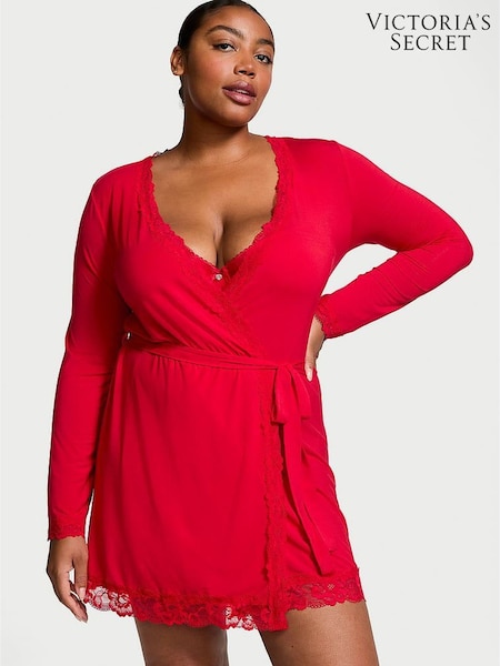 Victoria's Secret Lipstick Red Modal Lace Trim Robe (E51864) | £49