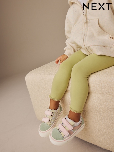 Sage Green Floral Standard Fit (F) Touch Fasten Strap Printed Trainers (E51943) | £18 - £20