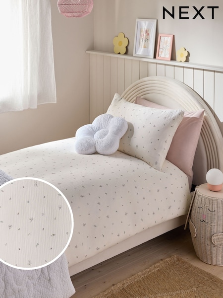 Cotton Stem Crinkle Muslin 100% Cotton Duvet Cover and Pillowcase Set (E51968) | £35 - £55