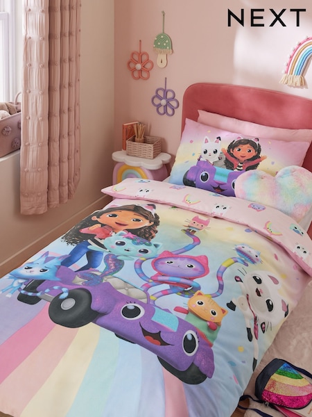 Multi Pink Gabby's Dollhouse Rainbow Duvet Cover and Pillowcase Set (E51978) | £24 - £28