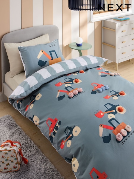 Diggers With Poms Duvet Cover and Pillowcase Set (E51991) | £24 - £26