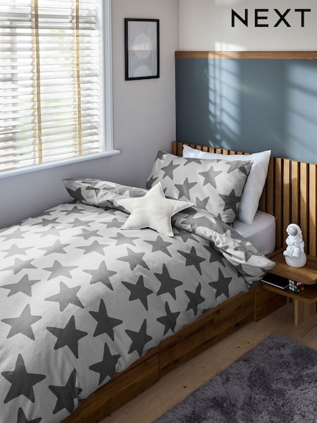 Grey Stars 100% Cotton Printed Bedding Duvet Cover and Pillowcase Set (E51999) | £20 - £28