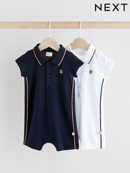 Blue/White Textured Baby Rompers 2 Pack (E52198) | £16 - £20