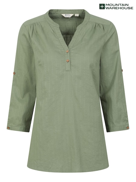 Mountain Warehouse Green Womens Petra Relaxed Fit 3/4 Sleeve 100% Cotton Shirt (E52260) | £29