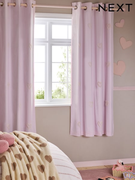 Pink Tufted Heart Eyelet Blackout Curtains (E52422) | £55 - £85
