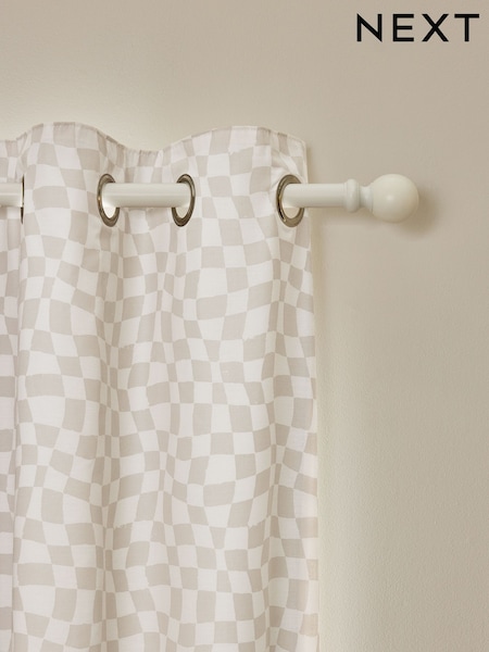 Natural Grey Checkerboard Eyelet Blackout Curtains (E52450) | £44 - £74