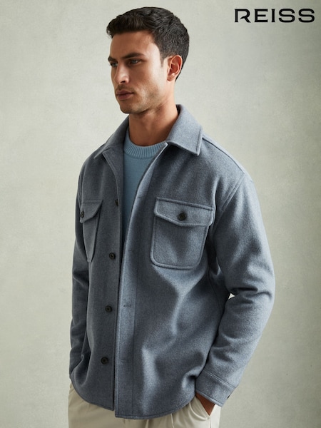 Airforce Blue - Regular Reiss Liam Wool Blend Melton Overshirt
