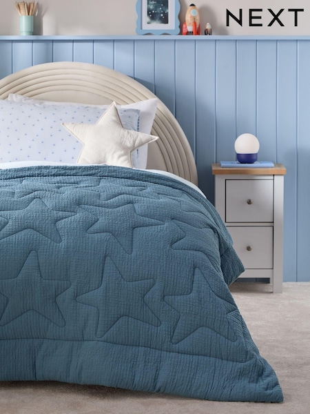 Blue Textured 100% Cotton Quilted Star Throw (E52558) | £42 - £68