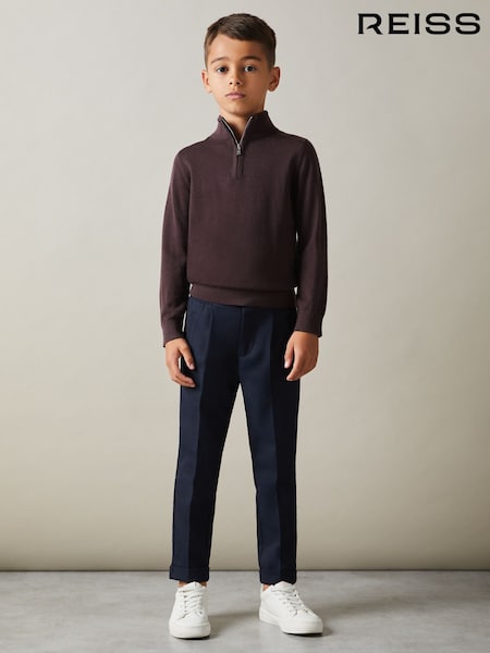 Reiss Dark Bordeaux Blackhall 3-9 yrs Merino Wool Half-Zip Funnel Neck Jumper (E52813) | £38