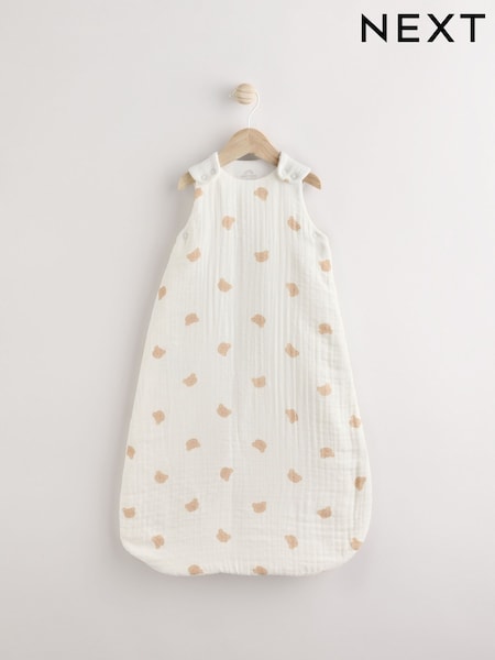White Muslin Bear 2.5 Tog Baby 100% Cotton Sleep Bag (E52887) | £28 - £32