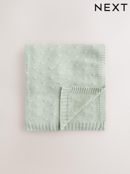 Sage Green 100% Cotton Spot Baby Knitted Blanket (E52895) | £26