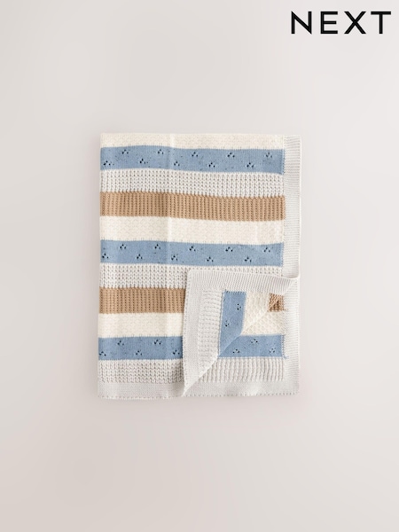 Blue Stripe Knitted Baby Blanket (E52897) | £25