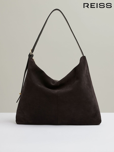 Reiss Chocolate Vigo Grained Leather Tote Bag (E53251) | £248
