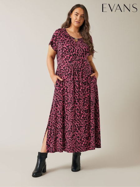 Evans Pink Animal Print Bar Detail Jersey Dress (E53280) | £42