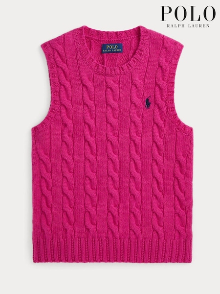 Polo Ralph Lauren Girls Pink Cable Knit Tank 100% Cotton Vest (E53311) | £25