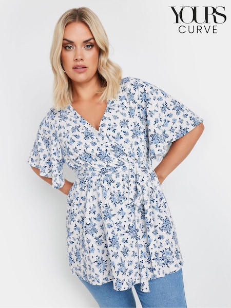 Yours Curve White Wrap Texture Top (E53632) | £29