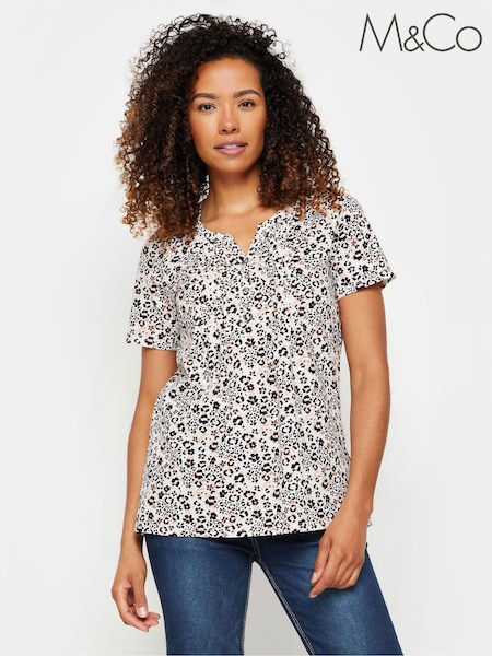 M&Co White 100% Cotton Henley Top (E53657) | £21