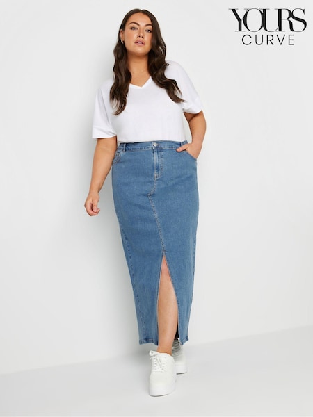 Yours Curve Blue Denim Maxi Skirt (E53679) | £39