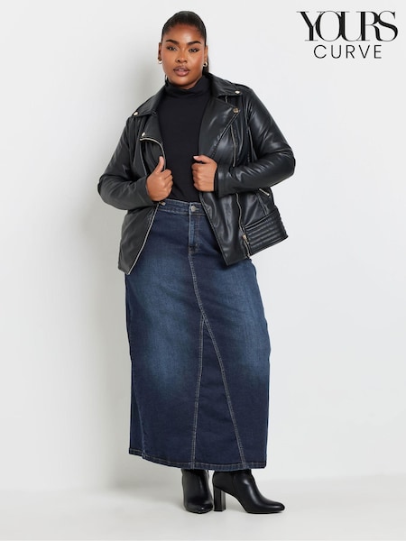 Yours Curve Blue Denim Godet Maxi Skirt (E53686) | £39