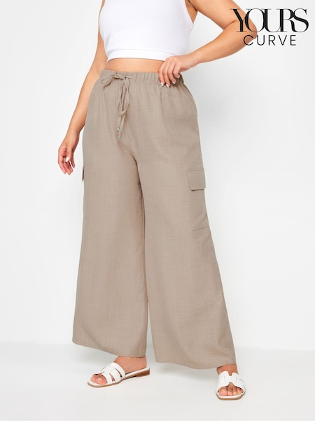 Yours Curve Natural Linen Look Cargo Trousers (E53687) | £31