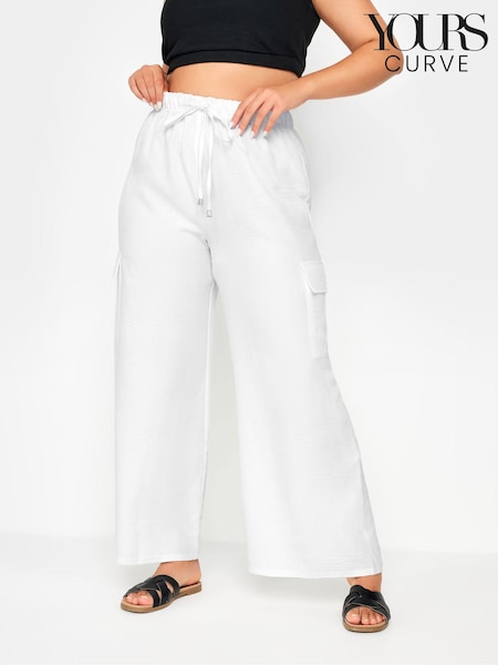 Yours Curve Natural Linen Look Cargo Trousers (E53696) | £31