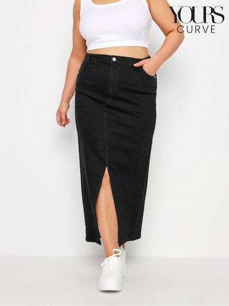 Yours Curve Black Denim Maxi Skirt (E53702) | £39