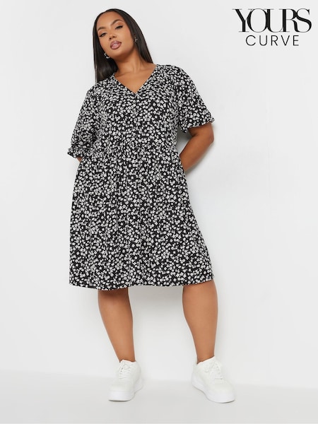 Yours Curve Black Limited Raglan Prairie Short Dress (E53703) | £31