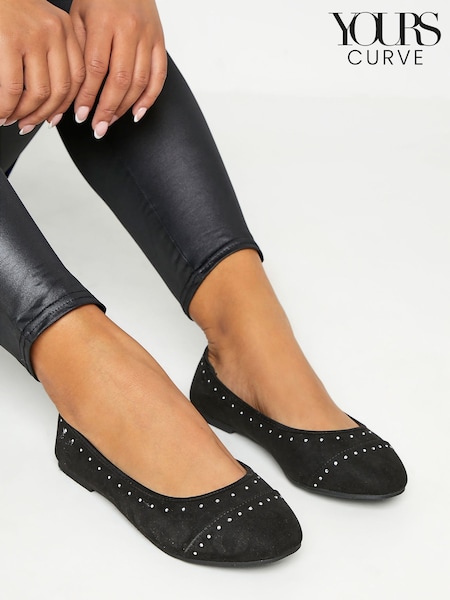 Yours Curve Black Ground Wide Fit Blaise Ballerinas (E53714) | £25