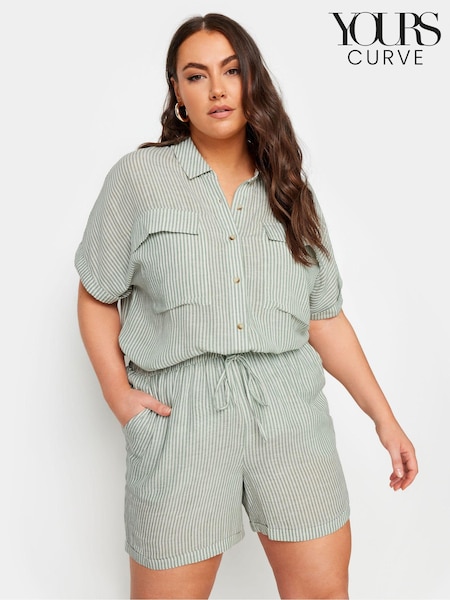 Yours Curve Green Linen Stripe Co-Ord Shorts (E53728) | £27