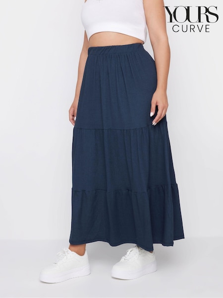 Yours Curve Navy Blue Textured Maxi Skirt (E53729) | £29