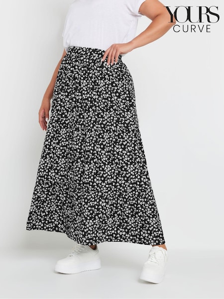 Yours Curve Black Textured Maxi Skirt (E53740) | £31