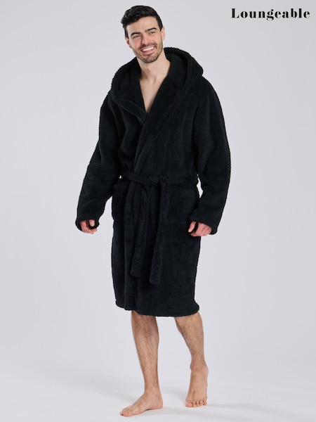 Loungeable Black Sherpa Hooded Dressing Gown (E53834) | £34