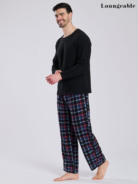 Loungeable Black Fleece Check Trousers Pyjama Set (E53837) | £26